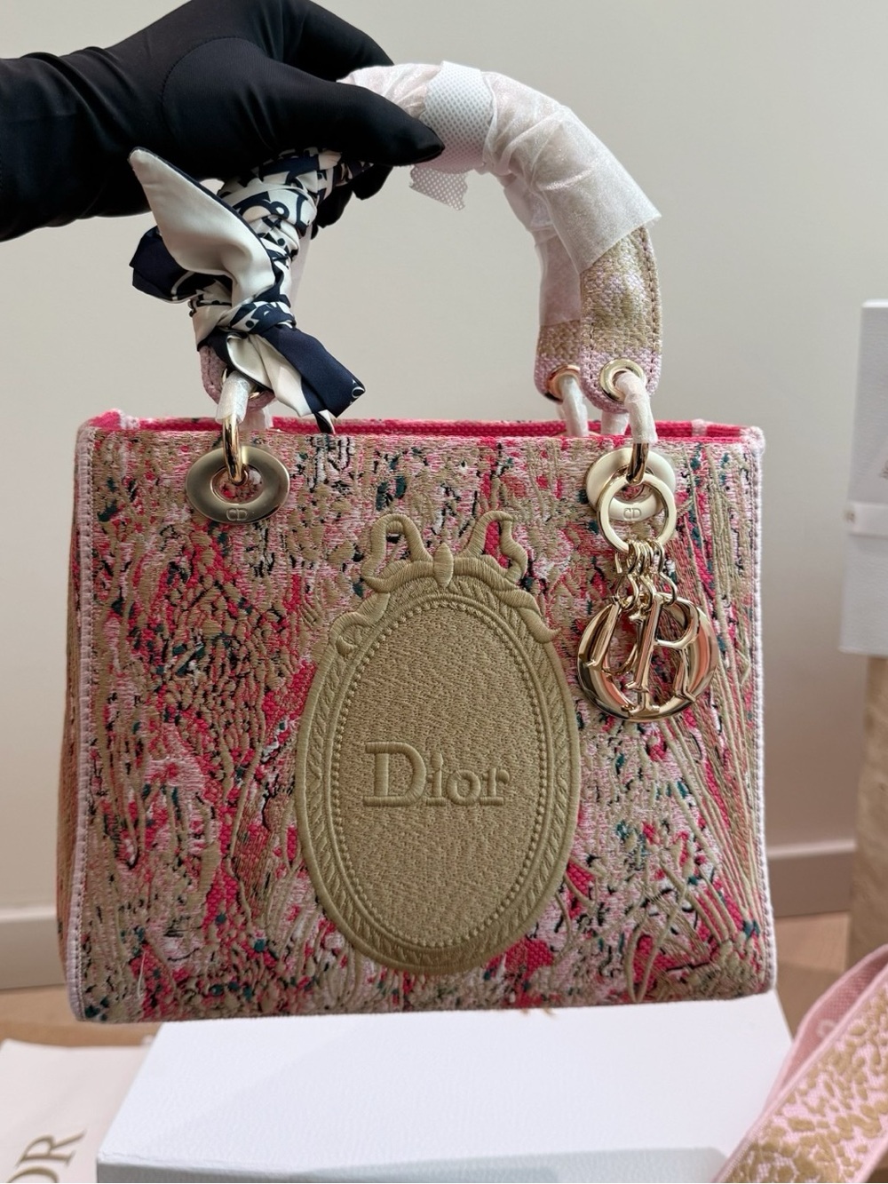 Dior Lady Dior Floral Tote in Pink & Beige NWT